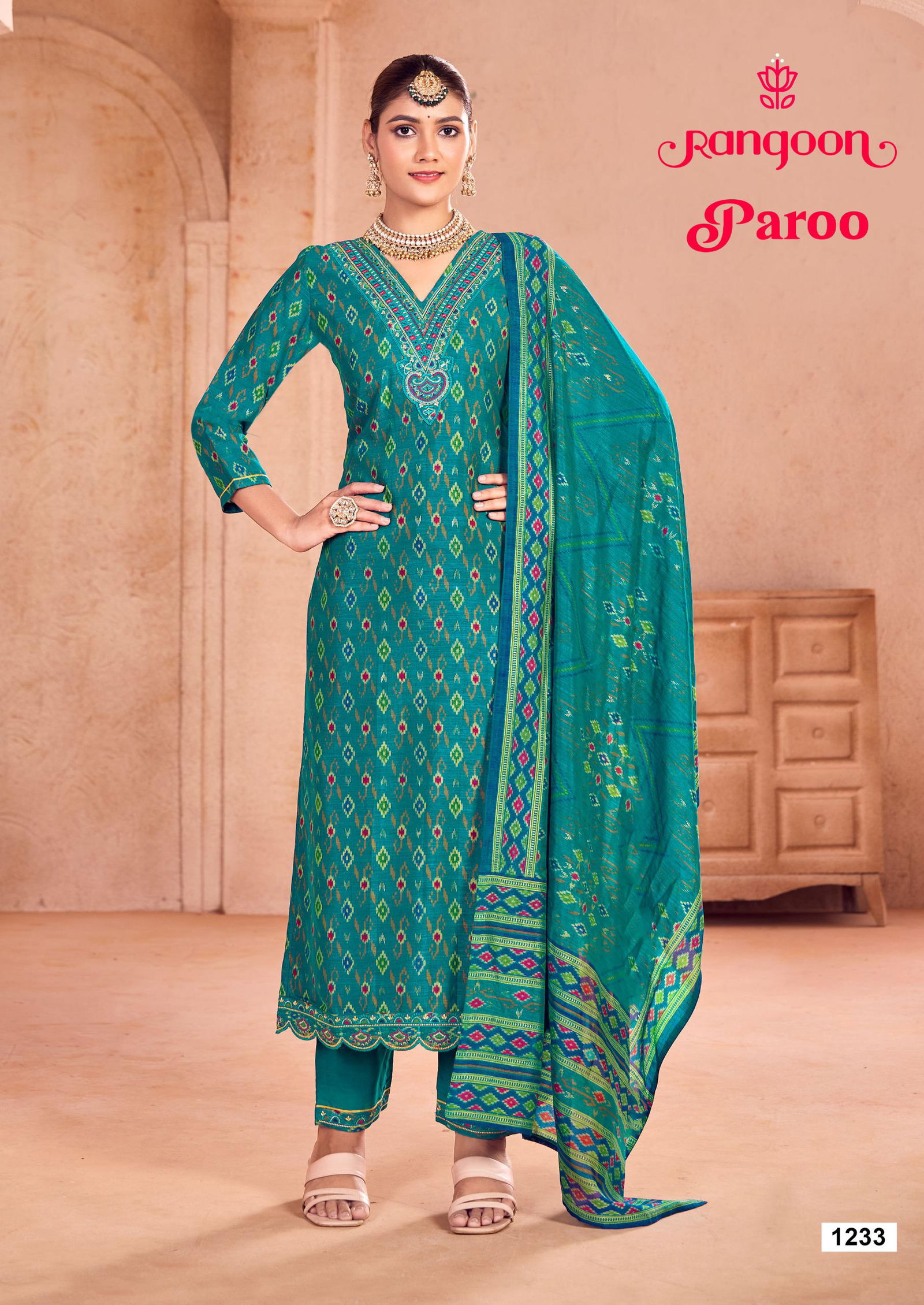 Paroo By Rangoon Silk Printed Kurti With Bottom Dupatta Wholesale Price